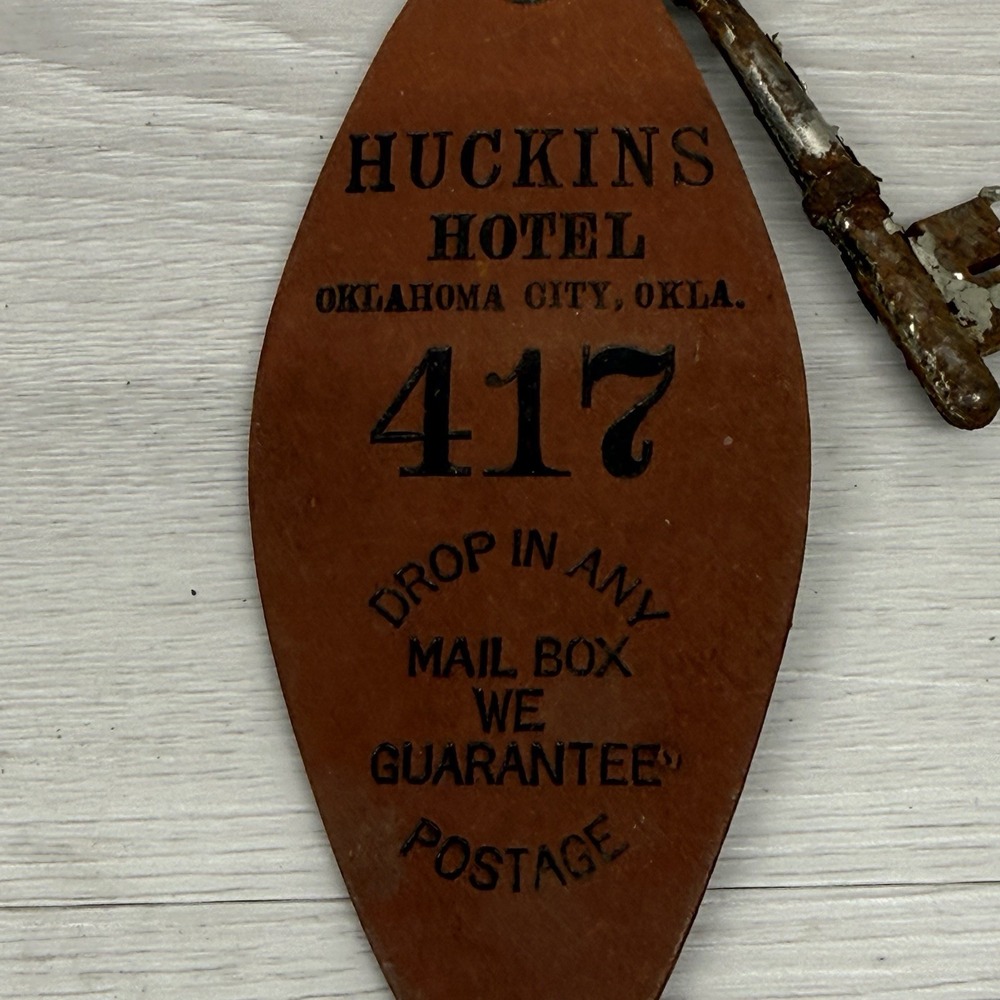 Vintage Huckins Hotel Room Key Skeleton Key Room 417 Oklahoma City Oklahoma - Picture 2 of 5